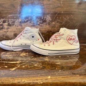 Converse Athletic Shoes White Red High-Top Canvas